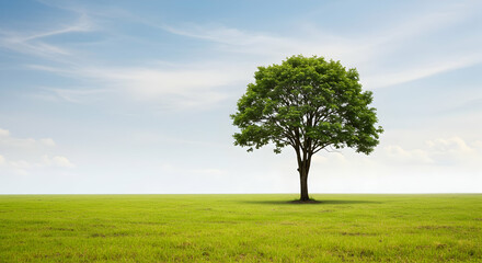 Obraz premium tree, single tree, lone tree, Solitary Tree in a Vast Green Field Under a Blue Sky