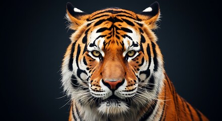 Obraz premium Tiger Staring Intensely Portrait on Dark Background