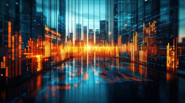 Futuristic cityscape data visualization