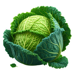 Fototapeta premium Detailed Cartoon Illustration of a Fresh Savoy Cabbage Isolated on a White Background in Vector Style for Creative Projects and Design Use