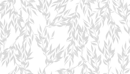 Minimalist Botanical Leaves Vector Seamless Pattern. Gray Leaf Branch on White Background. Floral Design for Wrapping Paper and Fabric Printing.