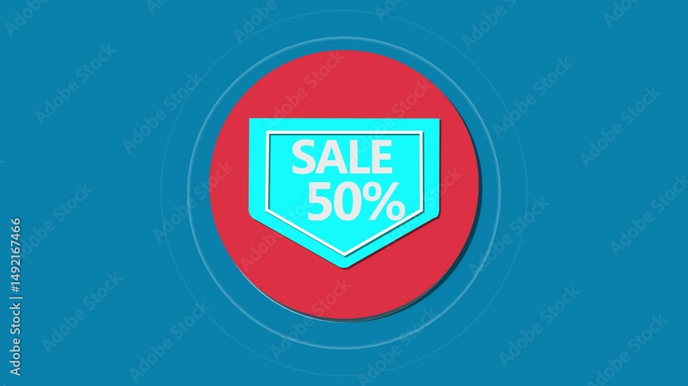 Poster glowing neon 50% sell icon isolated. sell out text icon animation clipboard text letter font text te