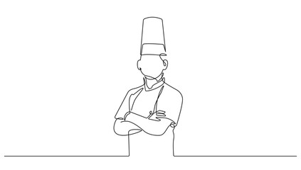 Chef Continuous One Line Drawing. Cook Trendy Minimalist Vector Illustration. Chef  Silhouette One Line Abstract Drawing. Man Worker Minimalist Contour Style for Modern Food Design.