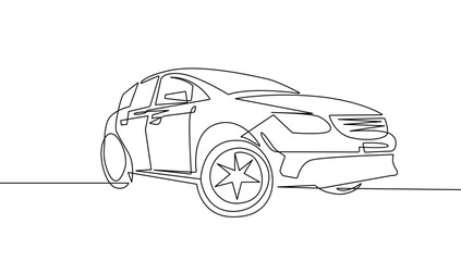 Car Continuous One Line Drawing. Auto Simple Abstract Black and White Minimal Single Line Art Vector Illustration.