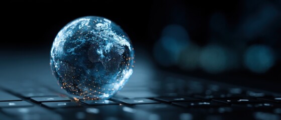 Digital earth globe on keyboard