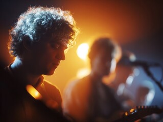 Concentrated guitarist on stage