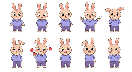 Cute rabbit cartoon character set