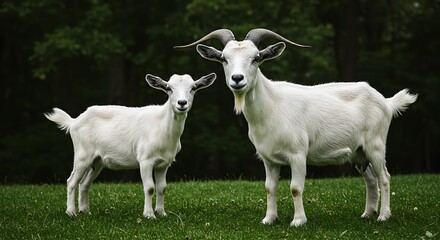 Obraz premium Two Goats Standing on Grass in Natural Setting