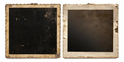 Vintage black polaroid frame with worn-out edges and a distressed finish on both front and back sides , frame, old,  frame