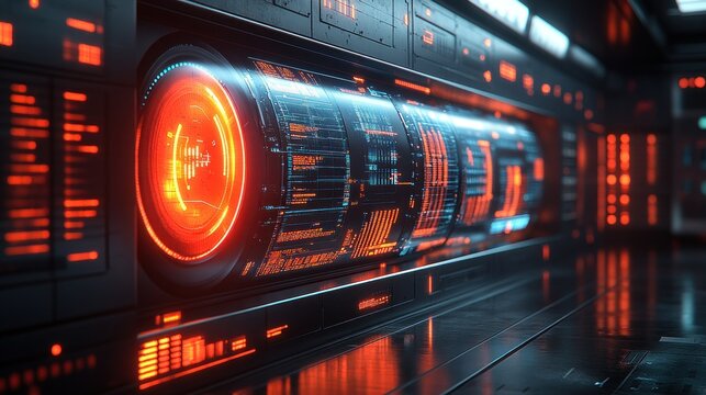 Futuristic control panel with glowing displays - Powered by Adobe