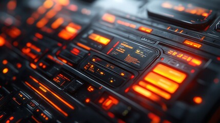 Obraz premium Futuristic control panel with glowing orange accents