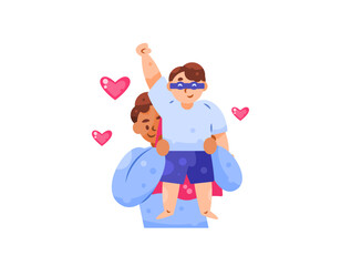 illustration of a father playing with his son. father and son playing together. playing hero. togetherness of parents and children. happy family. activities and people. flat style character design