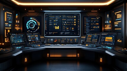 Naklejka premium Futuristic control room with advanced displays