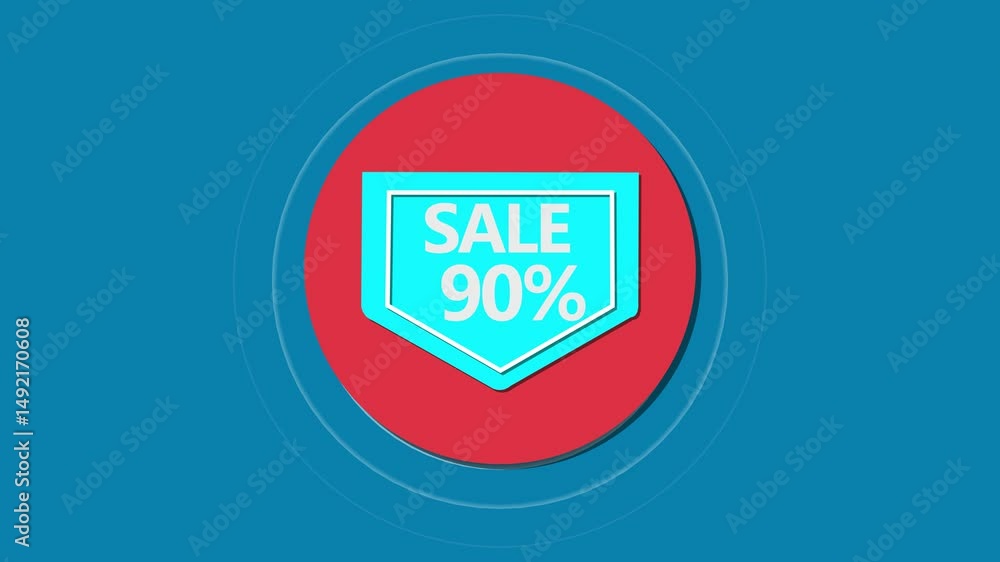 Poster glowing neon 90% sell icon isolated. motion graphic animation sell out text neon animation. sell out