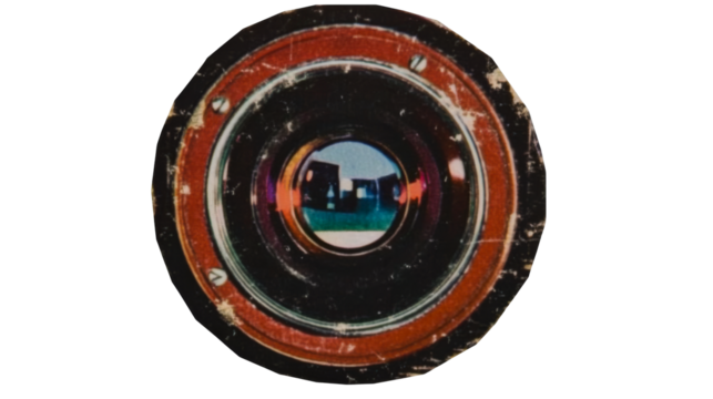 Vintage Lens View of Stone Structure, aged look, cut out transparent