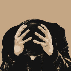 Desperate man holding head with hands