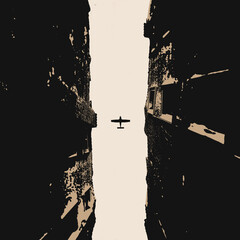 Airplane flying over the city