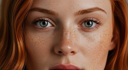 Fototapeta premium Woman's Face with Freckles and Red Hair Close Up