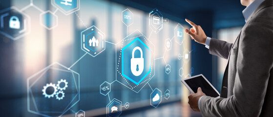 Digital security concept. Futuristic monitor with information data