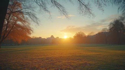 Fotobehang Autumn Sunset Park Cityscape © paukan