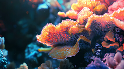 Vibrant coral like mushrooms in underwater forest. [Inverted Nature] | Coral Forest | oceanic bark. Illustration