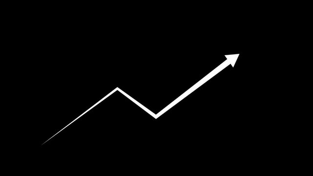 Business growth arrow and graph chart animation. Up arrow animation on black background.depicting financial success rising trends profit boost and economic development.