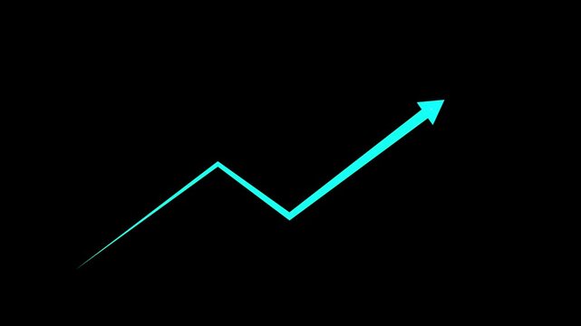 Business growth arrow and graph chart animation. Up arrow animation on black background.depicting financial success rising trends profit boost and economic development.