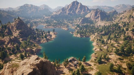 Mountainous landscape with a serene lake