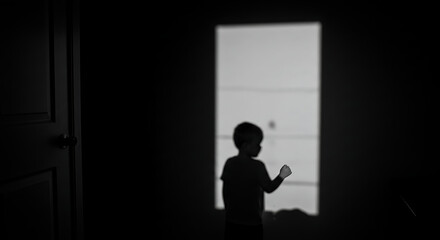 Child silhouette mystery light and shadow play intriguing darkness