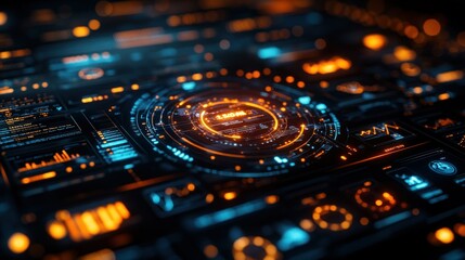 Futuristic digital interface with glowing data displays
