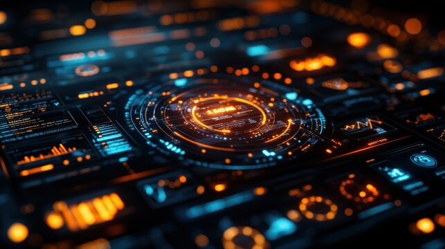 Futuristic digital interface with glowing data displays