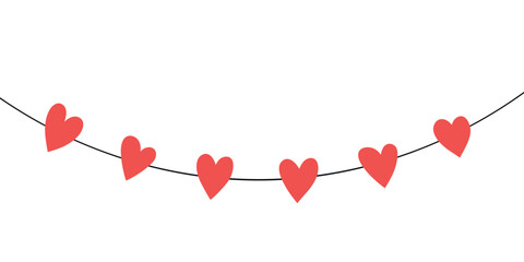 Hand drawn continuous of red hearts. Lineart romantic logo, icon, valentine element in trendy doodle style. love art for wedding, birthday. Outline coquette vector illustration on white background