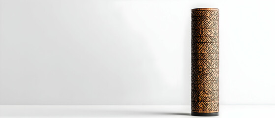 Brown Cylinder With Intricate Pattern On White Background