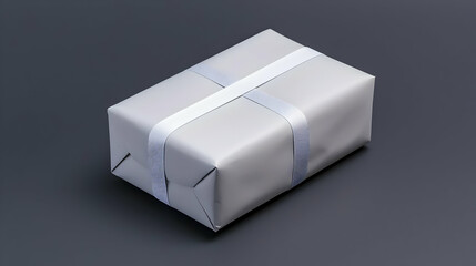 Wrapped Gift Box With Decorative Ribbon On Gray Background