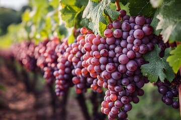 Vibrant Vineyard Scene with Ripe Red Grapes Ready for Harvest