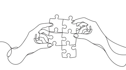 hand holding a puzzles vector one line drawing illustration