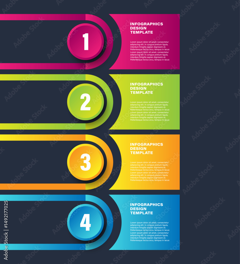 Poster four steps or processes infographics vertical template. step by step instruction or presentation tem
