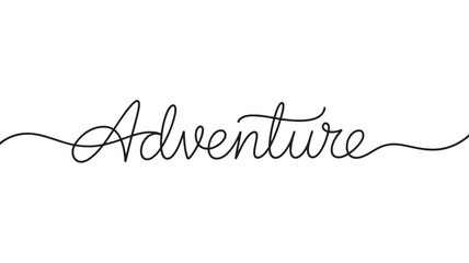 Vector text " Adventure " words one line drawing illustration
