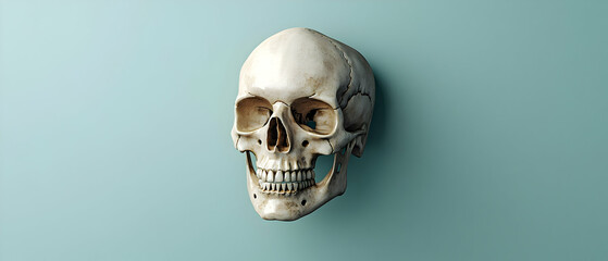 Pale Beige Skull Against Light Teal Background