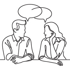 Сouple is in active dialog  vector one line drawing illustration