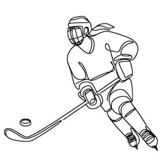 vector illustration of a hockey player silhouette continuous one line drawing