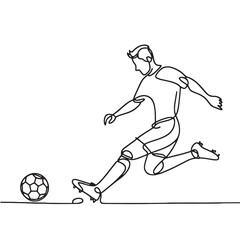soccer player kicking ball  vector simple continuous one line drawing