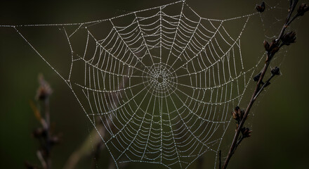 Obraz premium spiderweb, spider silk, dew drops, Dew-Covered Spiderweb in Nature
