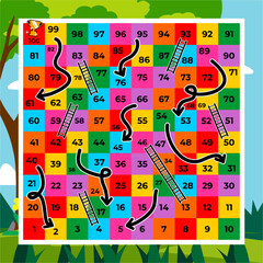 colorful snakes and ladders game template © MadeDirgaPepe