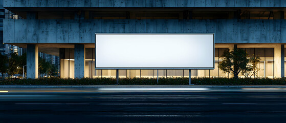 Empty Billboard On City Street At Night