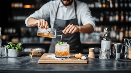 Bartender making cocktail