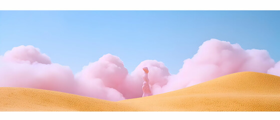 Pink Clouds Over Desert Landscape With Figure