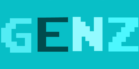 Gen Z as pixelated text. Young generation Z and digital technology and digital literacy. Vector illustration on plain pink background.