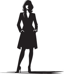 Fototapeta premium Silhouette of a woman in a dress and heels with hands in pockets against white background