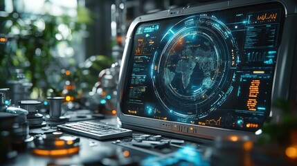Fototapeta premium Futuristic workstation with interactive display